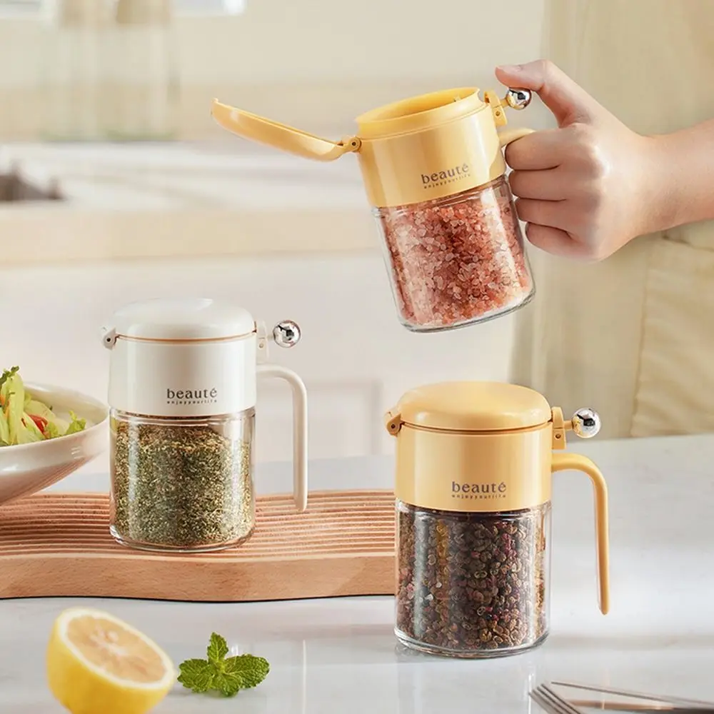 

400ml Glass Seasoning Jar Push Type Moisture-proof Sealed Seasoning Jar with Spoon Dustproof Salt Seasoning Box Restaurant