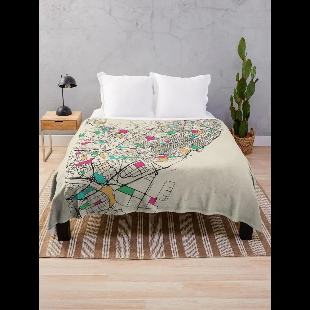 

Barcelona Spain Street Map Throw Blanket Soft Cozy Decor for Home Textiles Unique City Print Throw
