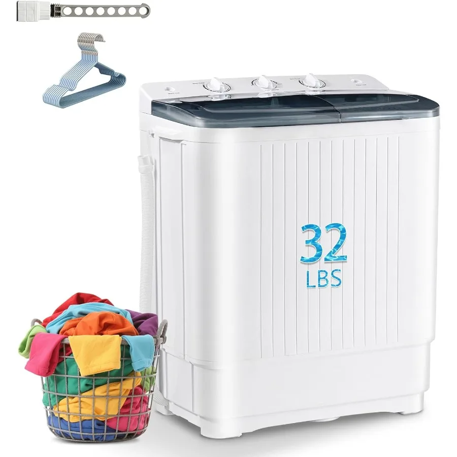 

Portable Mini Twin Tub 32lbs Washing Machine With Drying Rack 10 Hangers 20lbs Washer 12lbs Spinner Small Laundry Washer with T