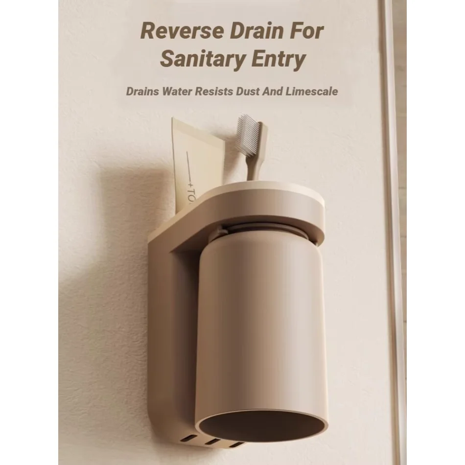 Innovative No Drill Wall Mounted Light Luxury Toothbrush Mouthwash Cup Storage Rack Couple Bathroom Organizer