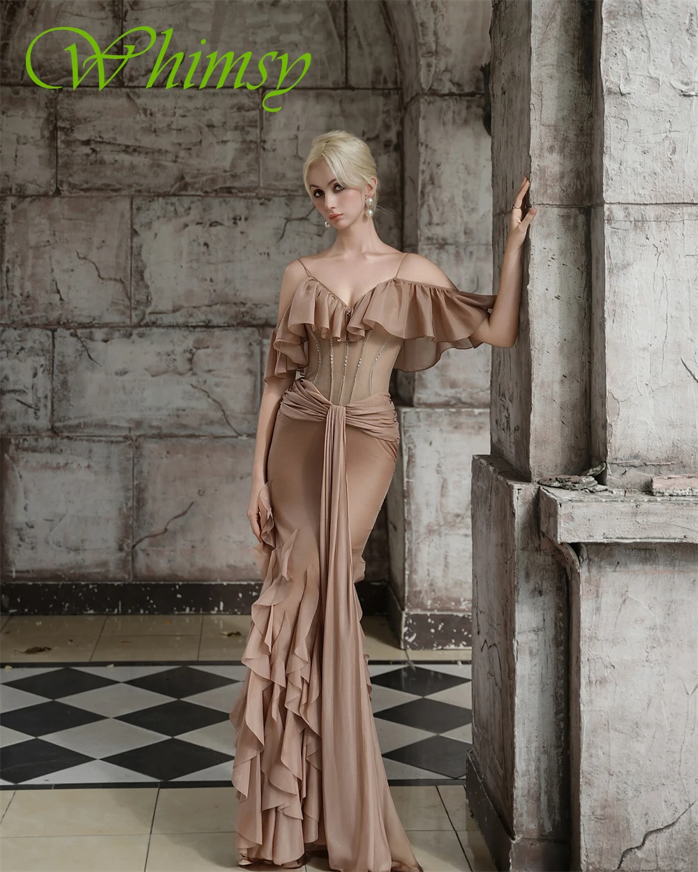 فستان سهرة رسمي بحورية البحر من الشيفون مخصص ورقبة على شكل حرف V فساتين لحضور الحفلات الموسيقية الرسمية سويب تراين فساتين مناسبة خاصة