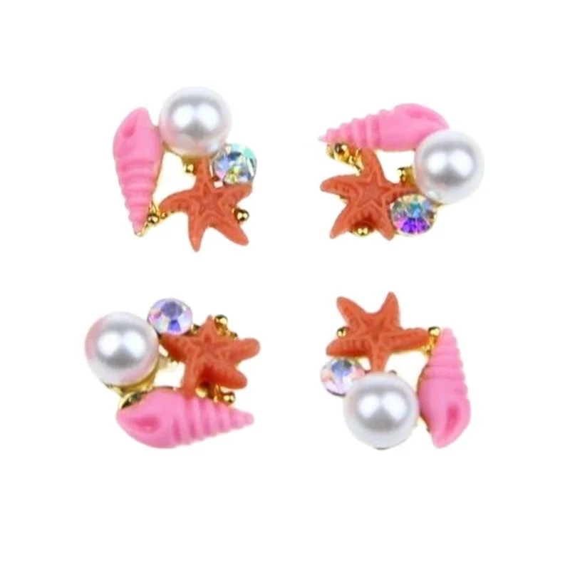 10Pcs Blue Starfish/Conch 3D Nail Charms With White Pearl Alloy Starfish Nail Art Decor For Holiday Beach DIY Nail Rhinestone &*