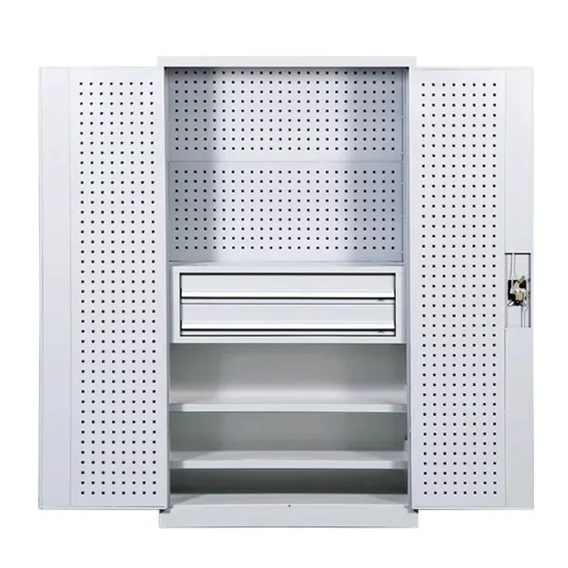 Heavy Duty Steel Tool Cabinet Double Door Lockable Design Adjustable Shelves For Garage Workshop Power Tools Storage