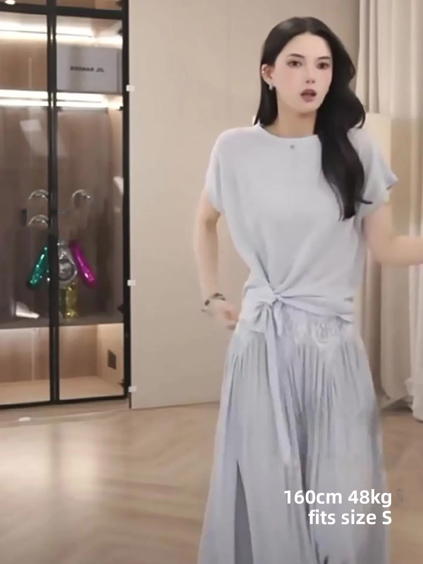 

Модный трикотажный топ из ледяного шелка с асимметричным дизайном завязок, в корейском стиле, прямого кроя, подходит для повседневной носки, летняя одежда