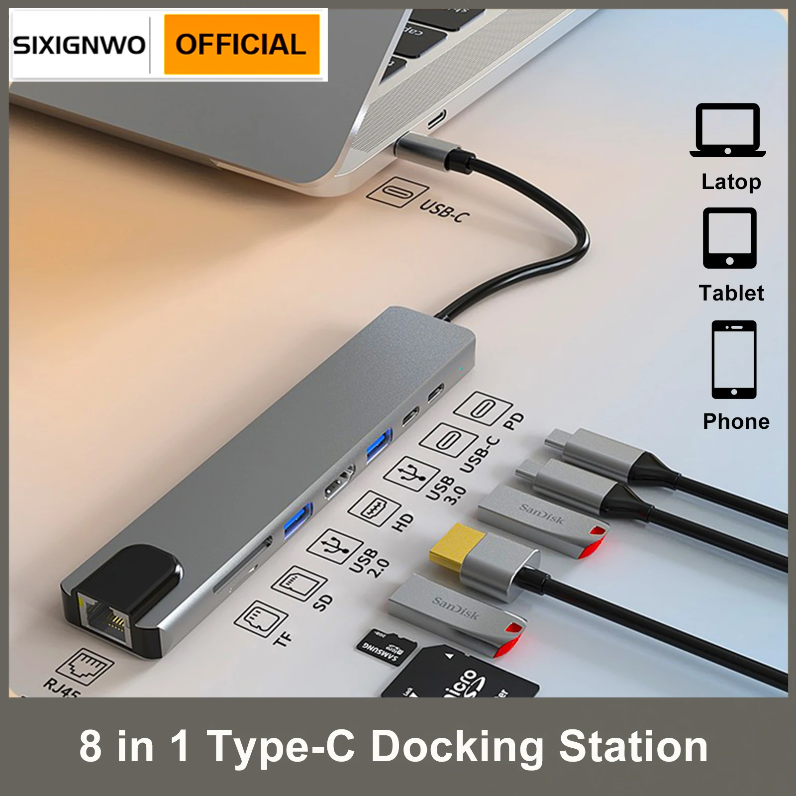 

USB C HUB Type C Port Docking Station to HDMI-compatible Adapter Ethernet HUB For Macbook iPad Pro Air M2 M1 Sumsang PC Accessor