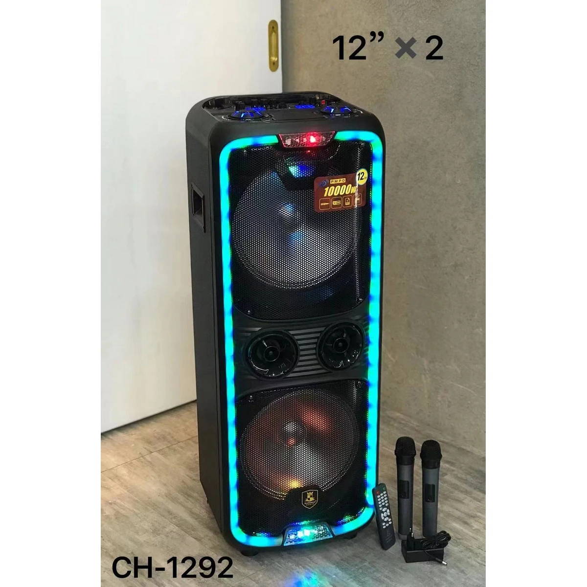 

CH-1292 New Arrival Dual 12-inch Speaker Good Quality Portable Party Speaker With A Pair Of Microphones