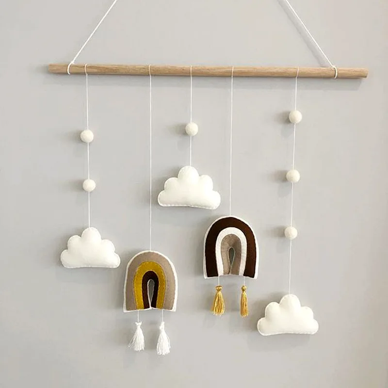 

55CM Nordic Baby Bed Ornaments Cloud Campanula Pendant Felt Wind Bell Wall Hanging Decor Pillow Wall Hanging Gift for Friend