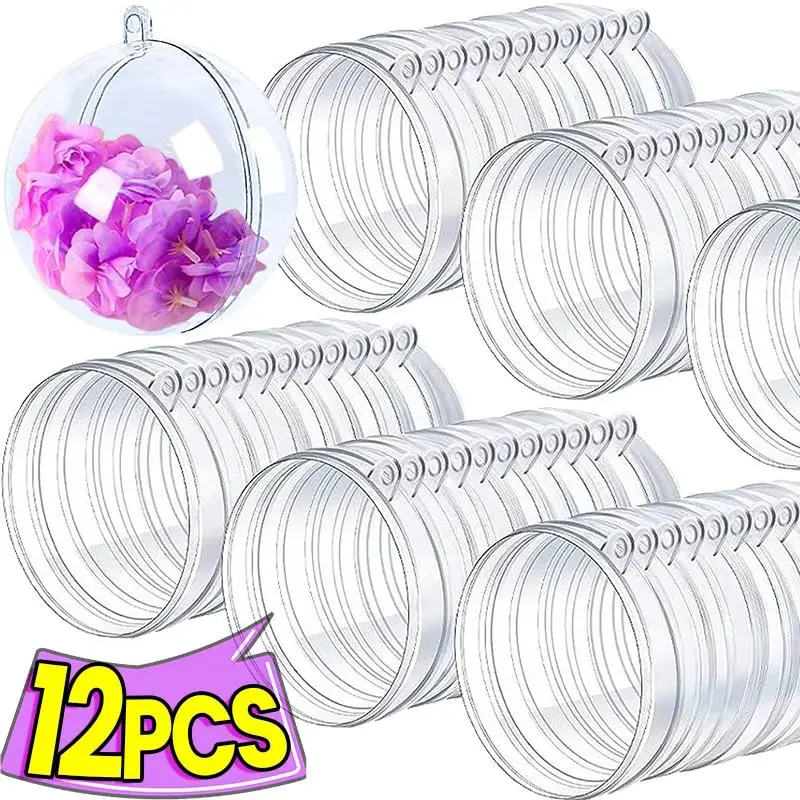 12pcs 5/6CM Christmas Transparent Balls Hollow DIY Plastic Fillable Bauble Xmas Tree Hanging Ornament Home Party Gifts Box Decor