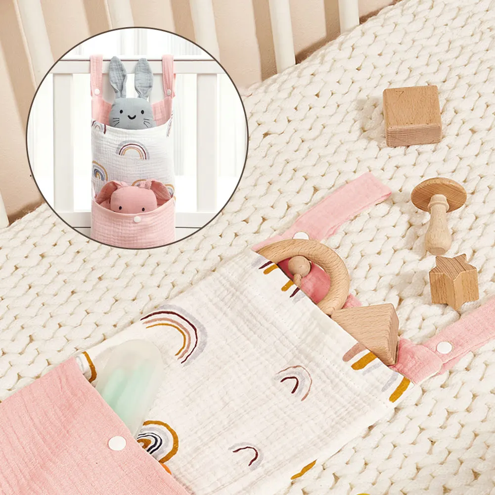 

Многофункциональная подвесная сумка для хранения детской кроватки, две карманы, сумка для подгузников, прикроватная сумка для хранения коляски, прикроватный органайзер для кроватки