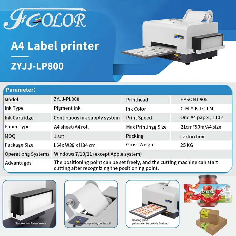 FCOLOR Label Printer Barcode Kleur Label Drukmachine A4 Rol Transparante PVC Sticker Inkjet Label Printer Machine