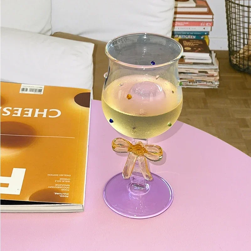 Bow Shaped High Footed Cup Cute and Creative Glass Cup Girl's Gift  Wine Glasses