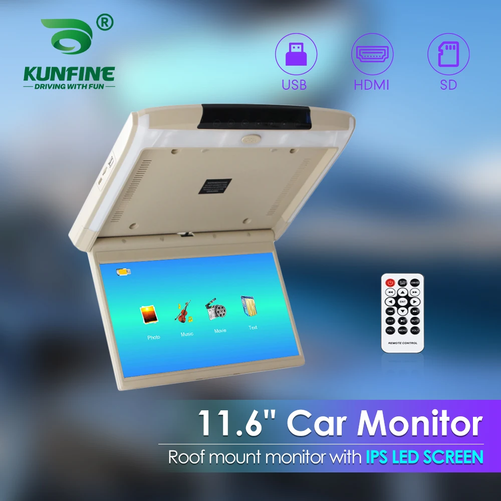 

11.6 Inch Car Roof Monitor TV Flip Down 1080P Video HD Screen MP5 Player IPS Screen With Blue Ambient Light USB SD HDMI FM