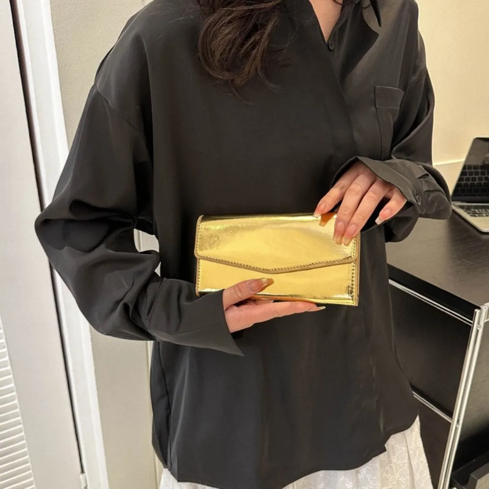 

Simple Pu Leather Envelope Evening Bag Large Capacity Shiny Messenger Cluth Bag Functional Korean Style Handheld Bag Outdoor