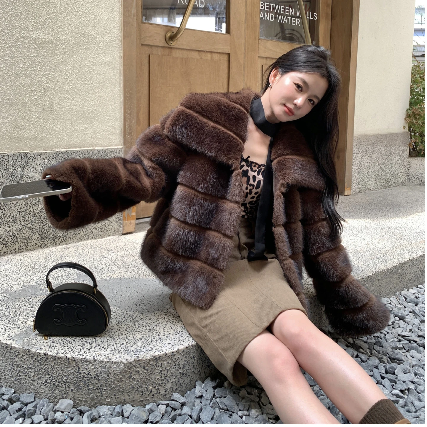 여성 겨울 코트 패션 크롭 인조 밍크 퍼 재킷 코트 긴팔 여성 아우터 라펠 칼라 두꺼운 코트 여성 의류