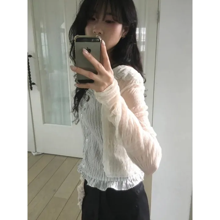 Summer New Pure Color Texture 3D Pleated Bubble Lace Sun Protection Short Cardigan Women's Korean Style Sweater Inner Wear