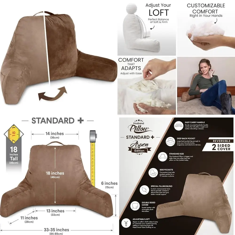 

Двусторонняя двусторонняя большая подушка для отдыха для отдыха и чтения, коричневая подушка для поддержки спины для взрослых