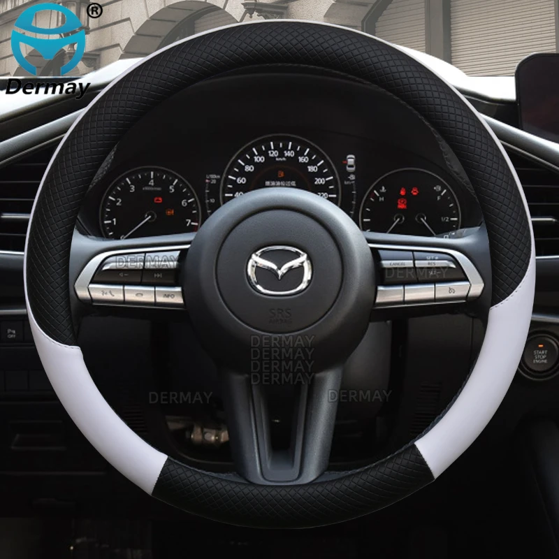 100% DERMAY Brand Leather Sport Car Steering Wheel Cover High Quality for Mazda 3 bl bj bn 323 Axela 3 Sport Auto Accessories