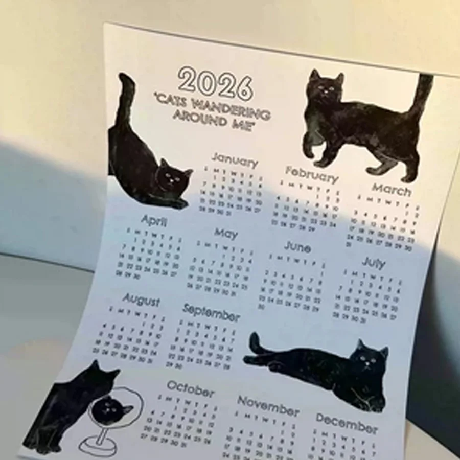 Cat 2026 Calendar Plan Label - Monthly Plan, English Text, Office Home Decor Gift (Horizontal/Vertical Style)