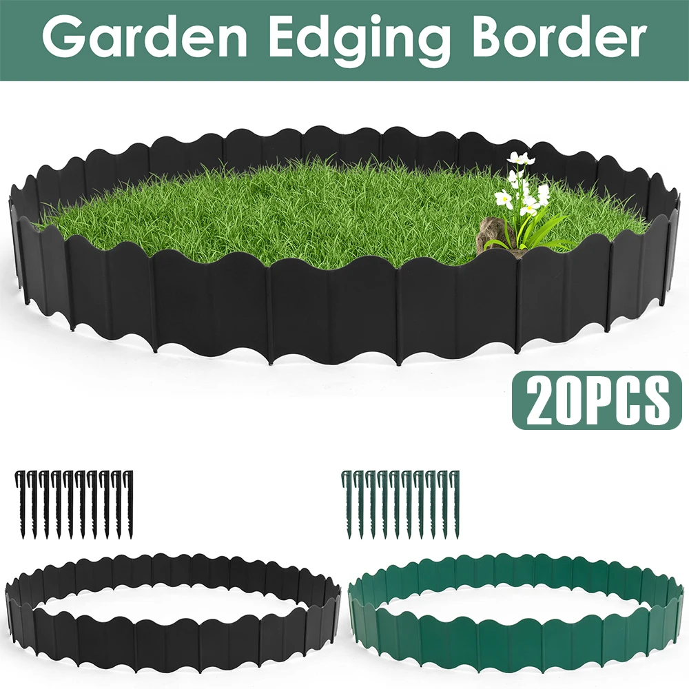 20PCS Lawn Gardens Fence Edgings Plastic Plant Support Stake Outdoor Edging with 10 Ground nails DIY Yard Landscape Plant Fence