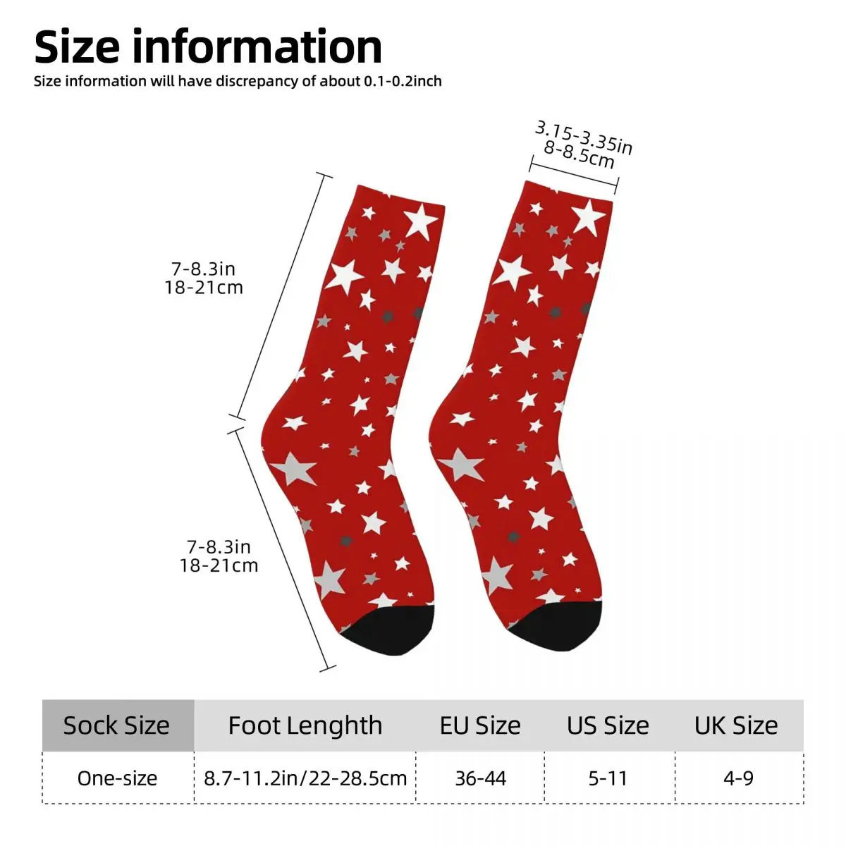 All Seasons Crew Stockings Red White Stars On Red Background Socks Harajuku Long Socks for Men Women Valentine's Day Gifts