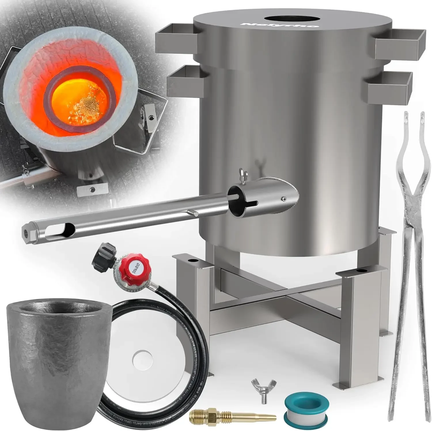 Propane Smelting Furnace Kit with 7kg Crucible, Support Stand, Tongs etc.，Full Stainless Steel Made, at Home Foundry Melting Alu