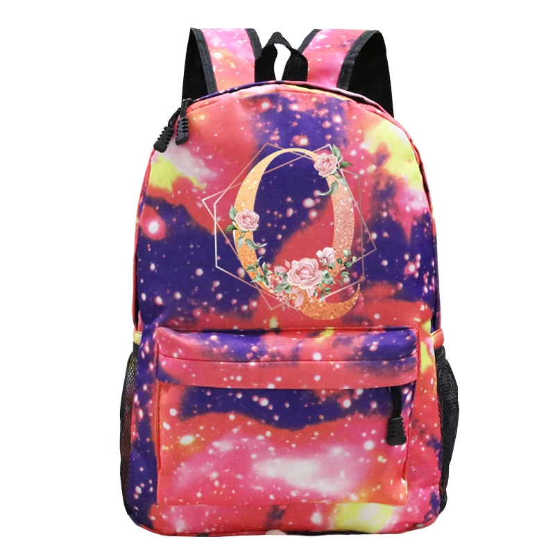 Flower Alphabet Print Backpack Back To School Nylon Book Bag Multifunctional Waterproof Large Capacity Backpack School Bag Girls