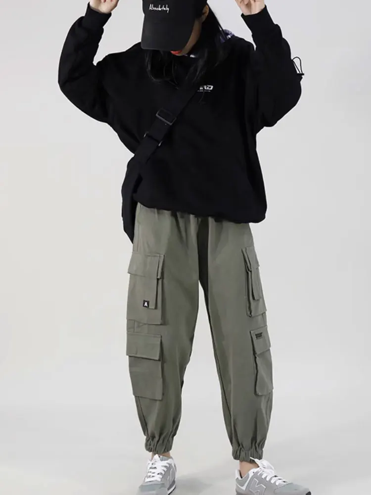 Arbeitshose in Übergröße für Damen, lockere und dünne Passform, schmale und hoch taillierte Hip-Hop-Stil aus reiner Baumwolle, neutrale und trendige Marke