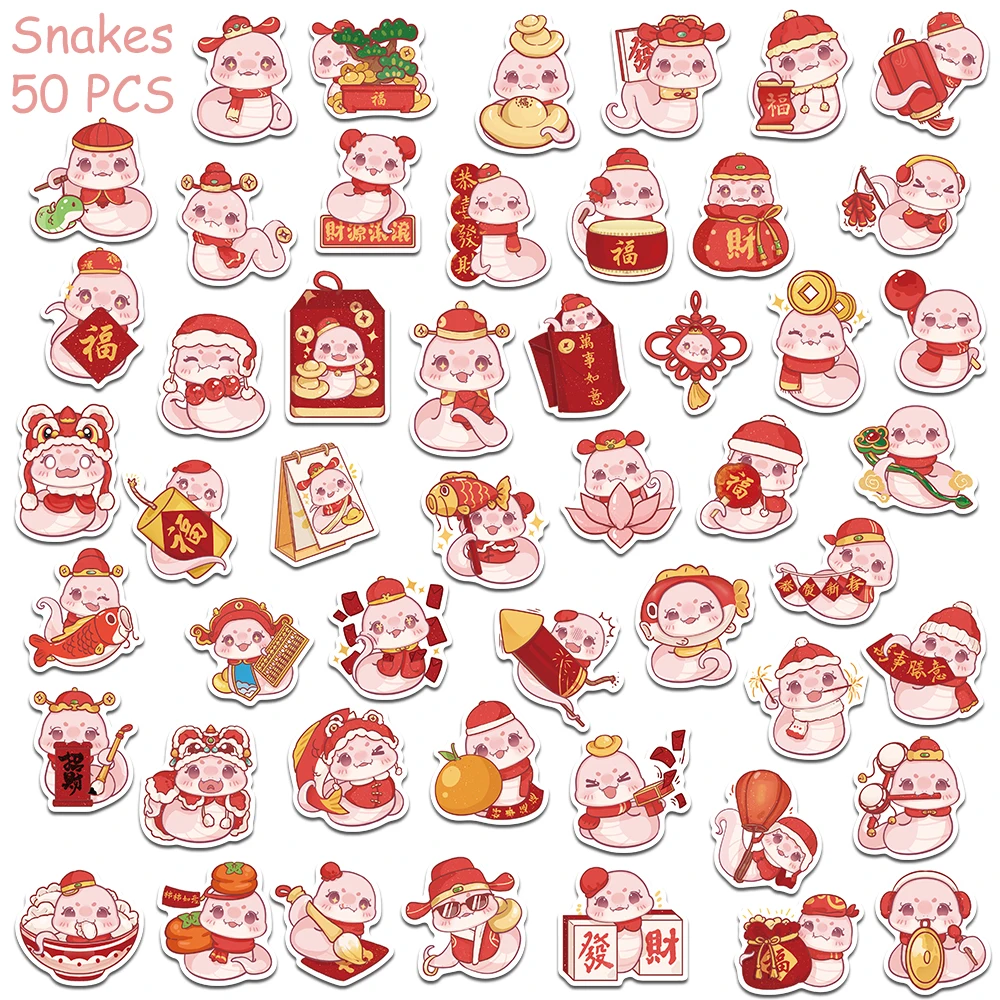 50pcs Cartoon Cute Red Snakes Stickers Decals For Phone Laptop Skateboard Notebook Aesthetic Waterproof Stickers Kids Toys Gifts