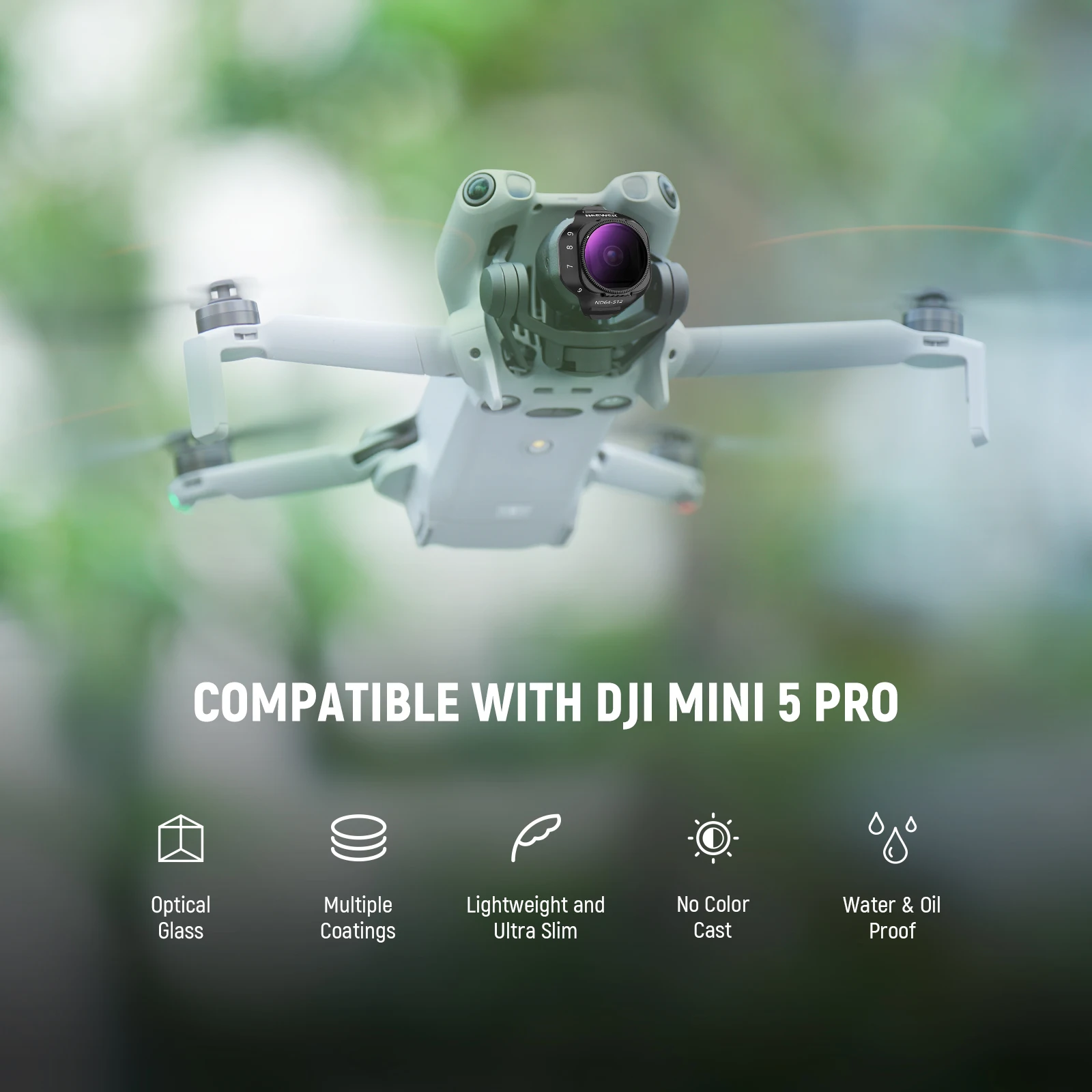 NEEWER Variables ND-Filter-Set für DJI Mini 5 Pro Drohnenkamera (ND2-32 + ND64-512), Einstellbares Neutraldichte-Optikglas – Detail 2