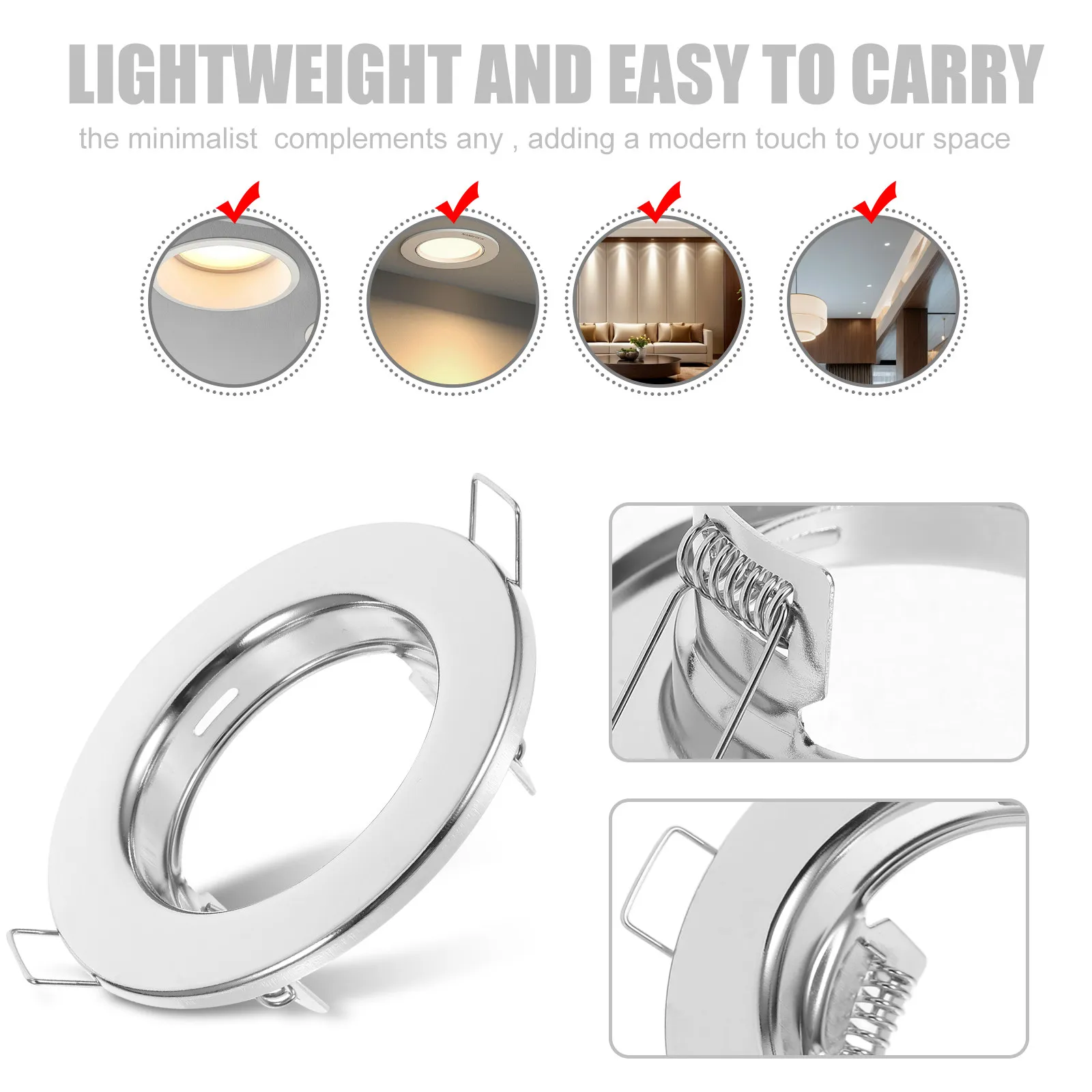 Metal Recessed Light Housing for Mr16 Gu10 Spotlights Slim Profile Trim Cover Versatile Compatibility Easy Mounting Recessed