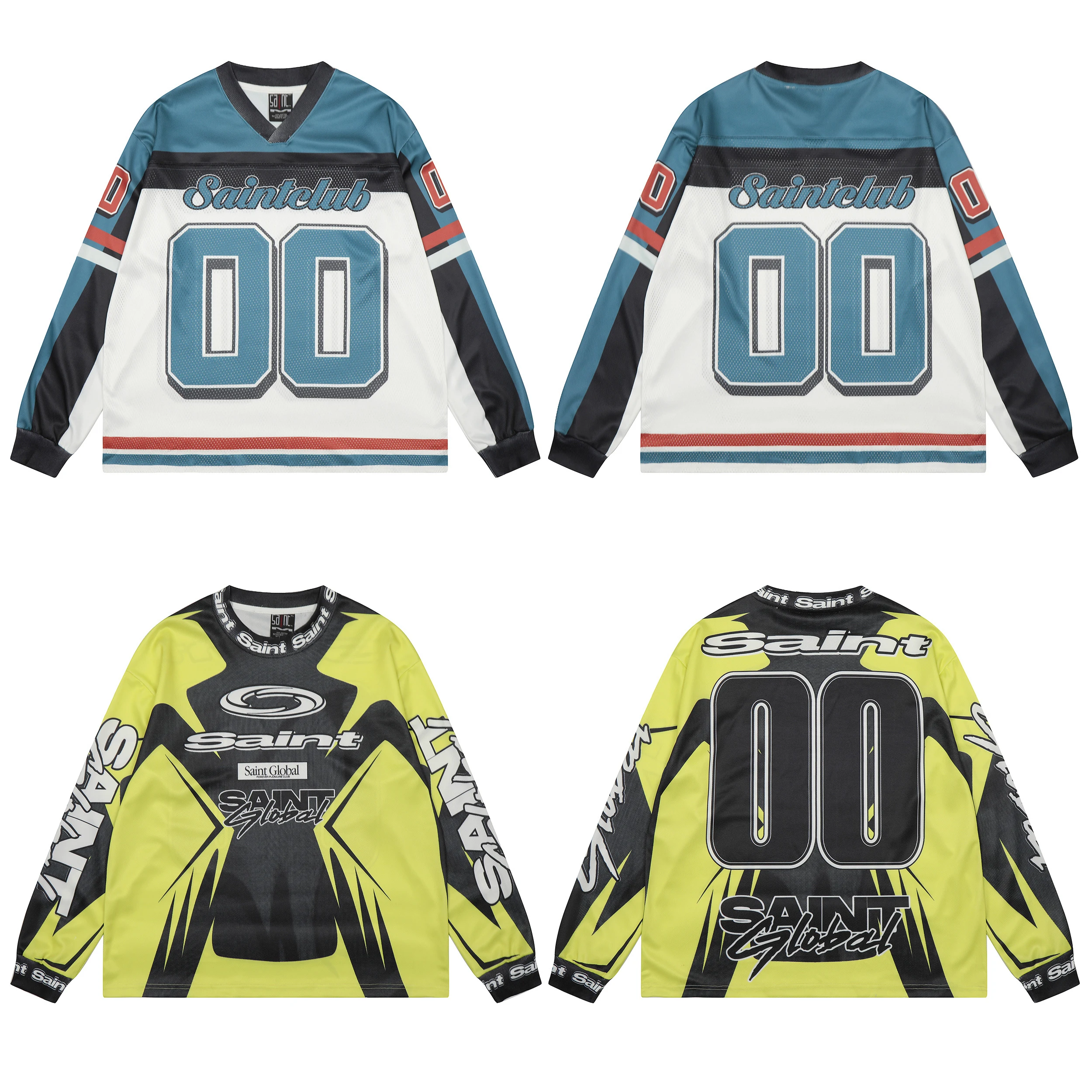 

Good Quality Mesh SAINT Patchwork Yellow BlueT-shirt Men Women Loose Tops Number Ventilate Vintage Tee T Shirt