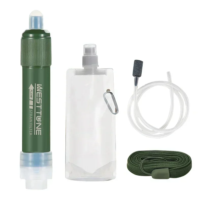 Westtune Outdoor Mini Camping Purification Water Filter Straw TUP ถุงน้ําคาร์บอนไฟเบอร์สําหรับการอยู่รอดหรืออุปกรณ์ฉุกเฉิน
