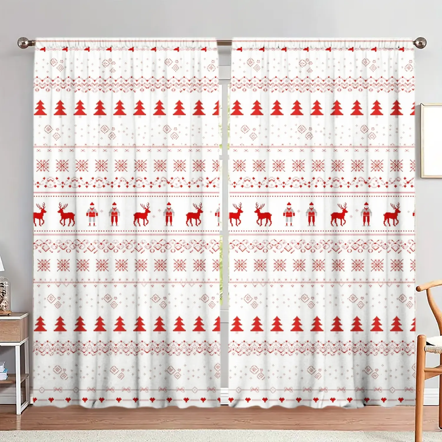 

2pcs Christmas Deer Forest Pattern Printed Curtain for Home Decor - Rod Pocket Window Treatment for Bedroom, Office, Kitchen