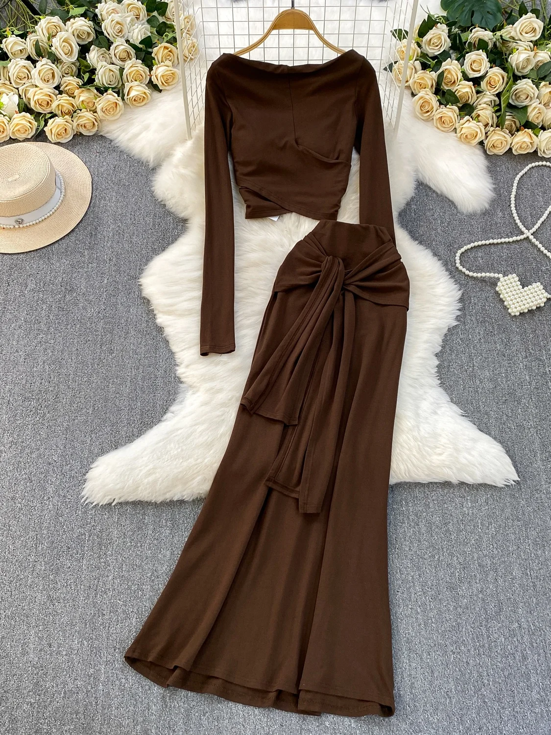 

Sexy ort Cross-Bow One-oulder Top High Waist Slimming Fi-Tail Long Skirt Two-Piece Set for Pear-aped Women Casual Wear