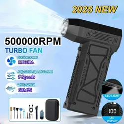 500000RPM Mini Turbo Fan with Led Display&Light Electric Air Duster Adjustable wind speed Blower Rechargeable for car/PC clean