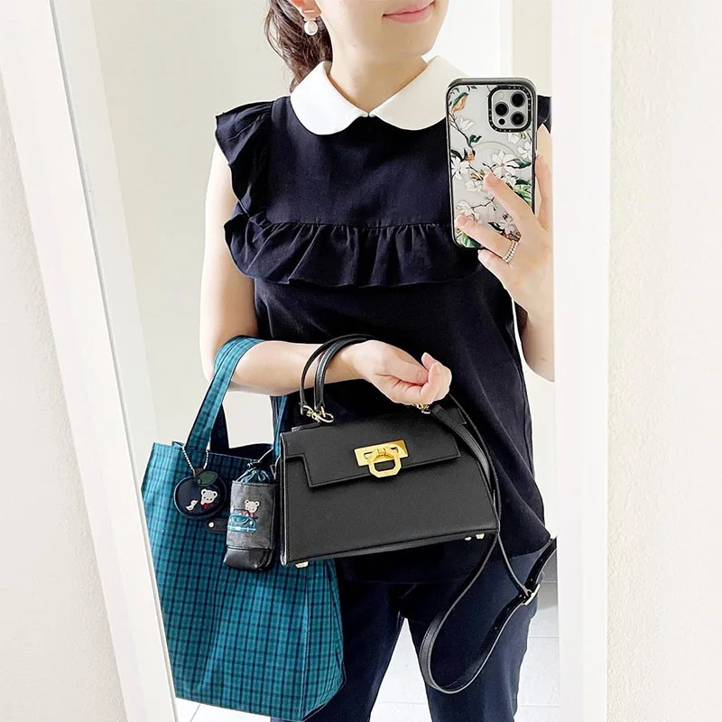 Japan Familiar Handbag 32*26.5*13.5cm Grid Large Capacity Printing Waterproof Shoulder Bag 260020