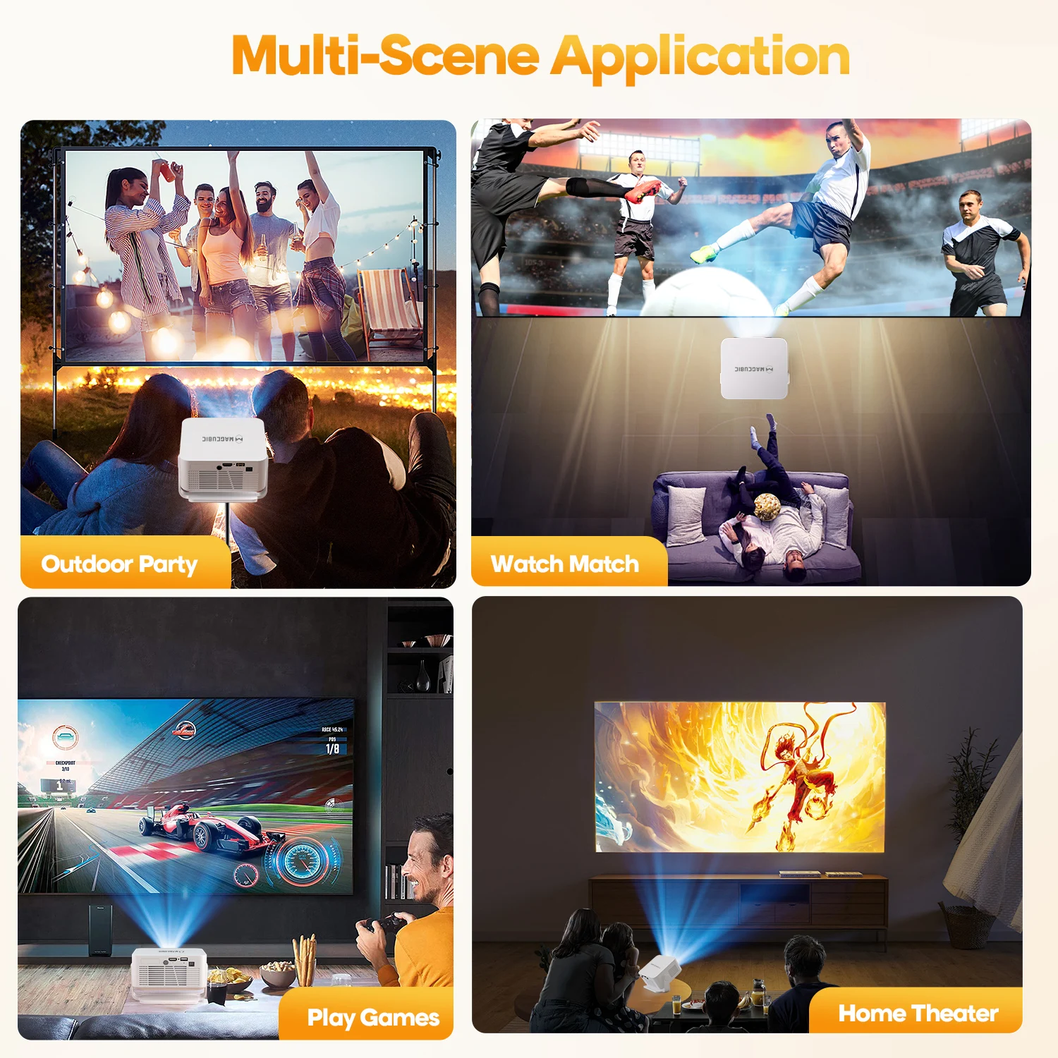 Proyector Magcubic Android 14 con Enfoque Automático Hy300Max, Proyector Portátil 400Ansi Wifi 6, Proyector Super HD para Cine en Casa y Exteriores