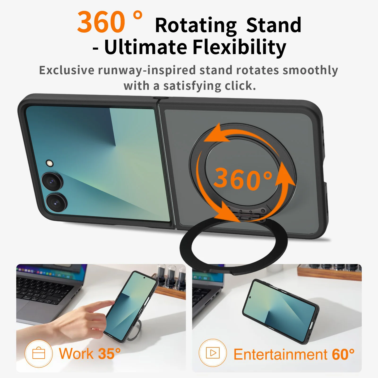 UYUXIO für Samsung Galaxy Z Flip 7 Magnetische Handyhülle mit Ringständer Matt 360° °   Drehbare Ständerabdeckung mit Ringhalter