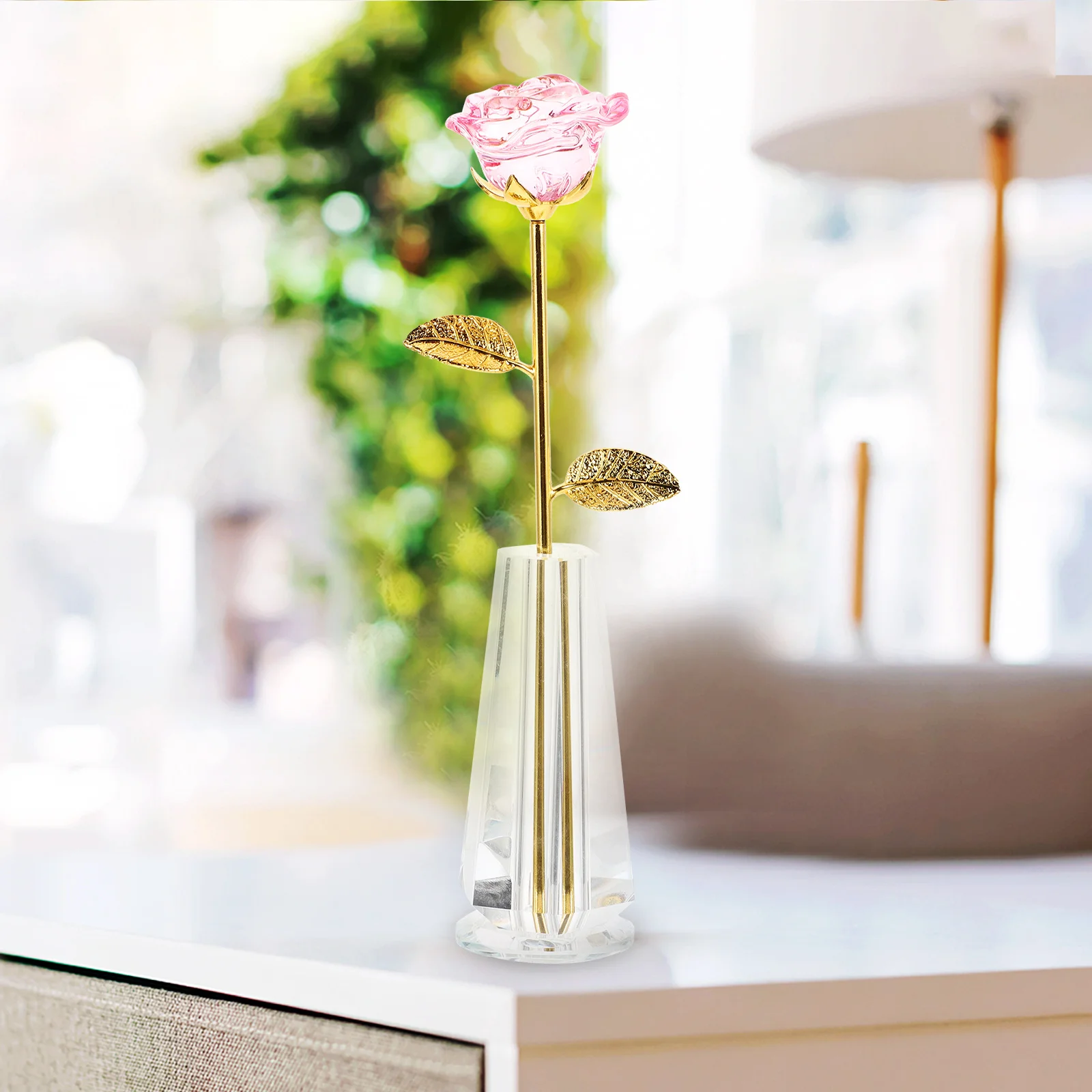 

1Set Crystal Flower Vase Decor Elegant Home Living Room Bedroom Tabletop Decoration Valentine's Day Gift for Family Friends