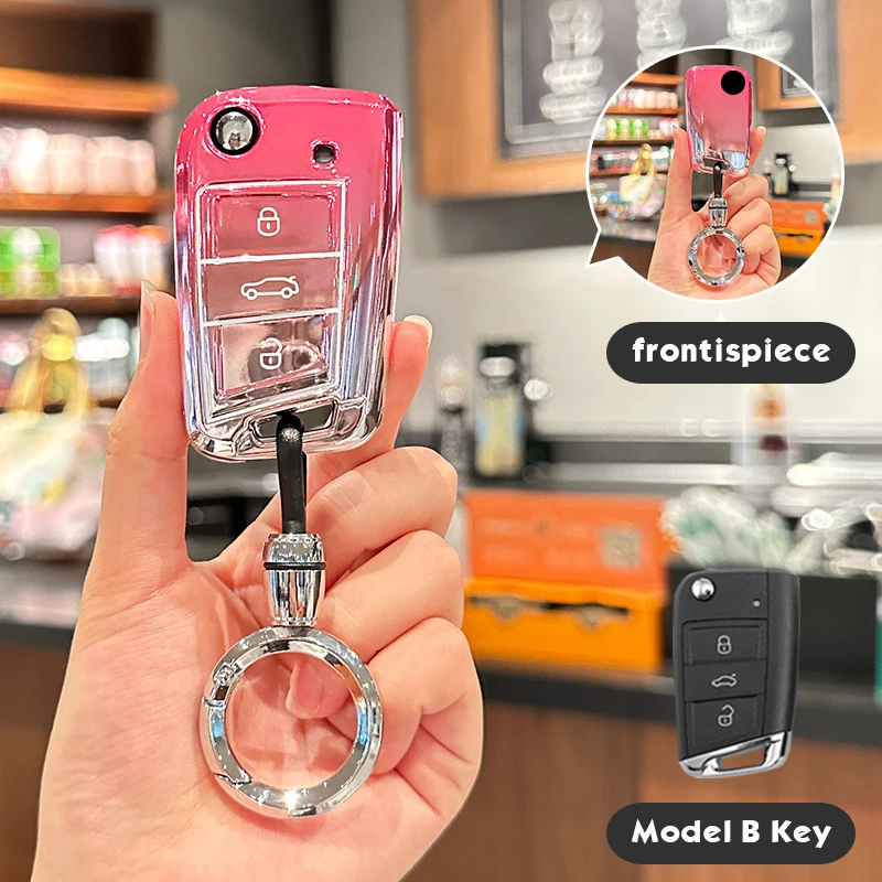 

Sakura Pink Tpu for VW GOLF 7 MK7 SKODA SEAT OCTAVIA COMBI LEON IBIZA CUPTRA FLIP Car Key Case Cover FOB Keyring Accessories
