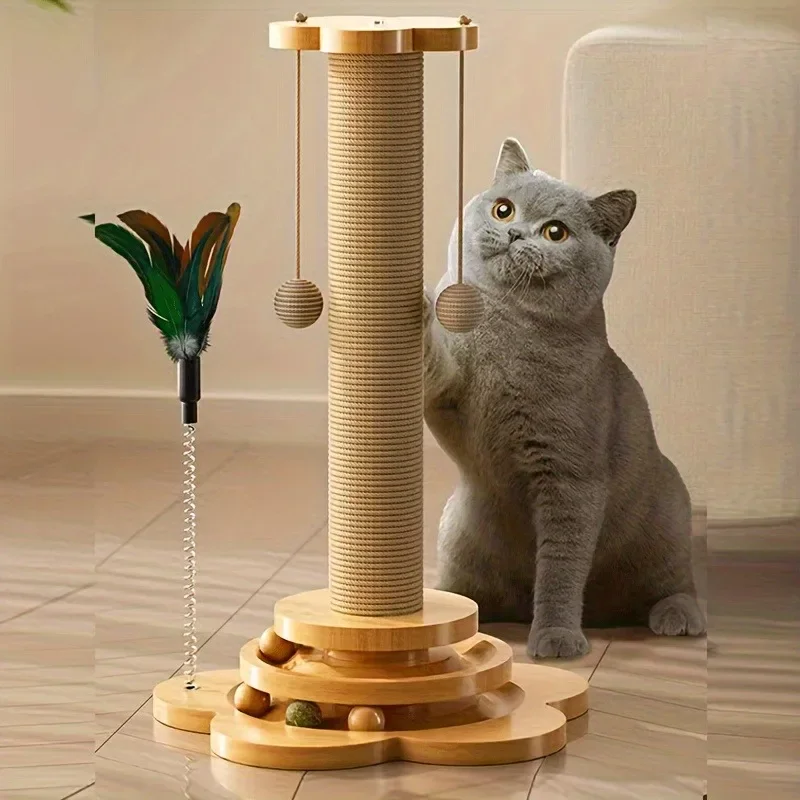 

Solid Wood Turntable Sisal Cat Scratching Board, Wear-Resistant and Non-shedding, Climbing Frame, Pet Toy