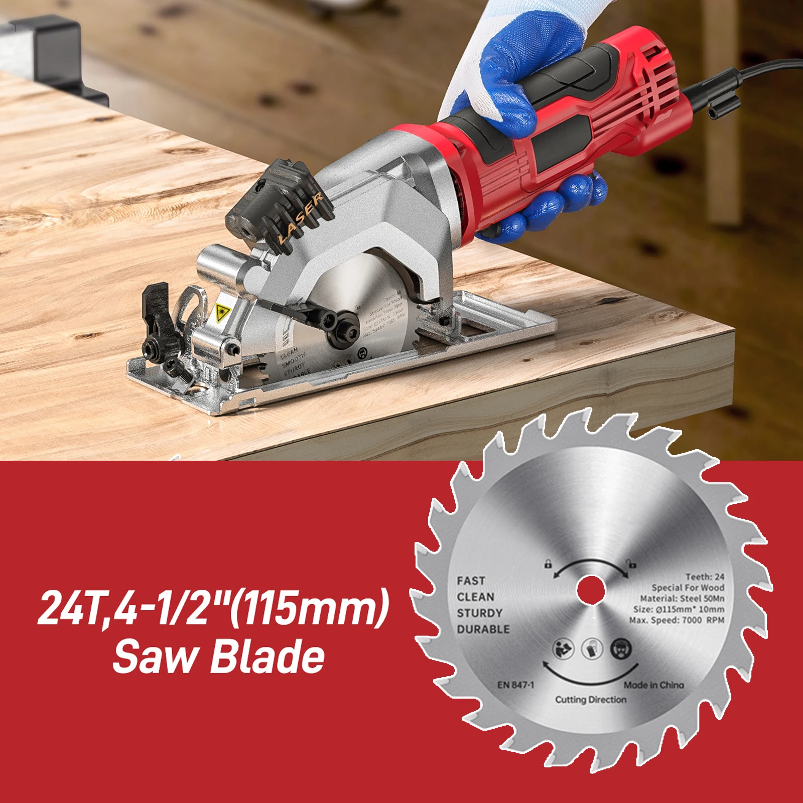 Geevorks Mini Electric Circular Saw 4.8 Amp 4-1/2 Inch Compact Circular Saw 3700RPM Electric Circular Saws Laser Cutting Guide