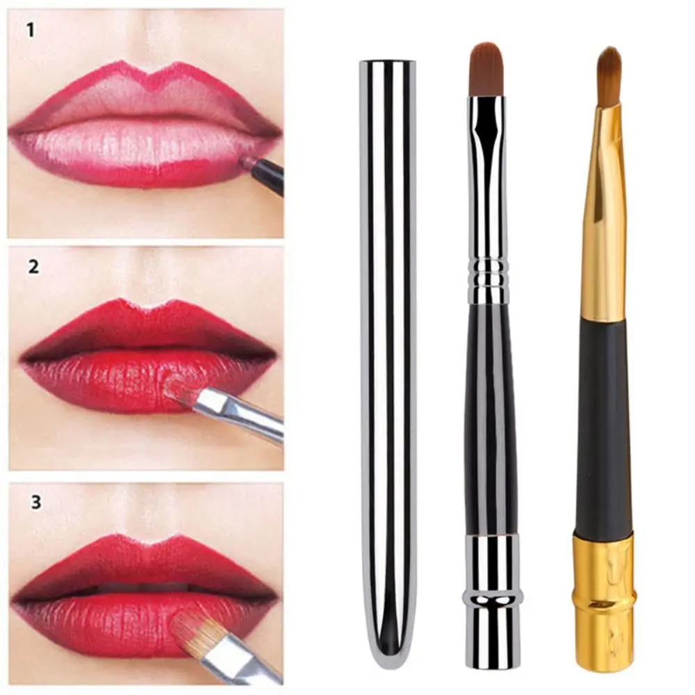 Tragbare Gold Silber Lippen Make-up Pinsel Stift Metall griff kosmetische Lip gloss Lippenstift Lip gloss Pinsel mit Schutz kappe Maquiagem