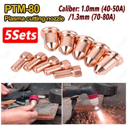 5 Sets PT80 Plasma Consumables For PT 80 PTM80 Plasma Cutting Nozzle Electrode Torch Caliber 1.0mm (40-50A)/ 1.3mm (70-80A)