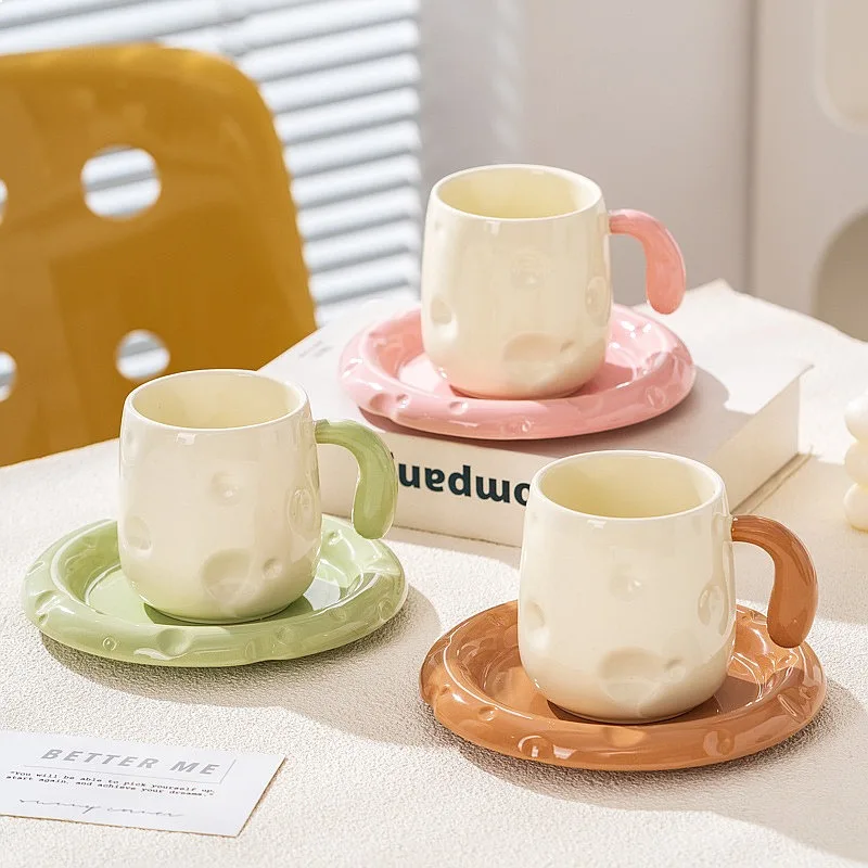 

Cheese Shape Ceramic Coffee Cup Saucer Set Cute Girls Home Water Mug Creative Afternoon Tea Cup Portable Porcelain Drinkware