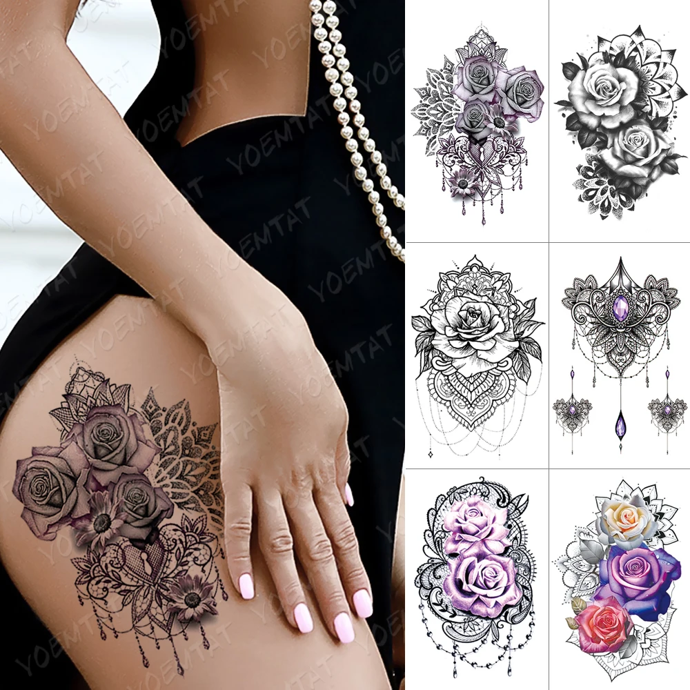 

Bridal Henna Waterproof Temporary Tatoo Stickers Rose Lotus Body Art Personality Flash Transfer Fake Tatto Tattoos For Men Women