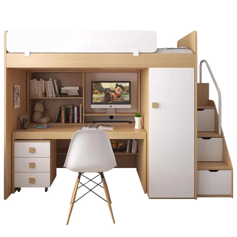 

*Small Multi-Functional Combination Bed for Children Double Unit with Wardrobe Under Desk High Low Bed for Bedroom or Apartment