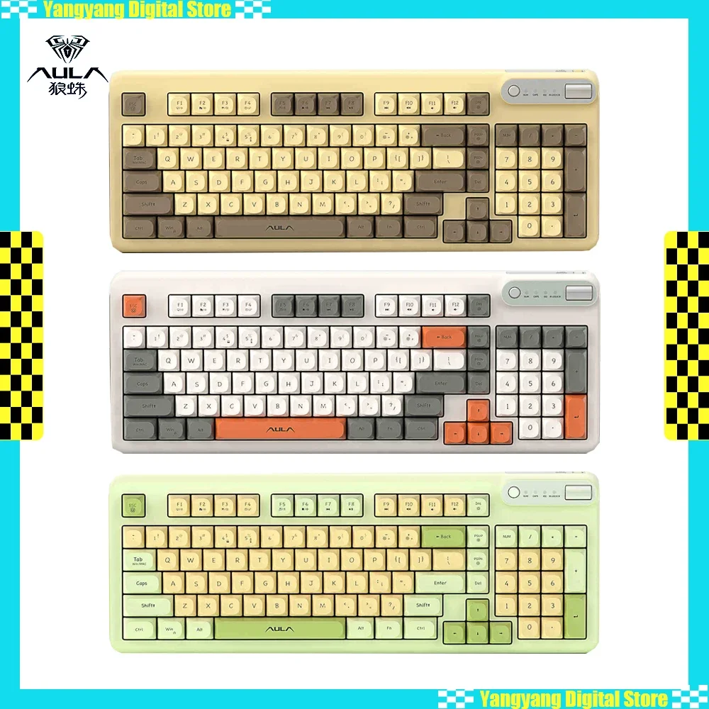 

AULA F3198 Mechanical Touch Keyboard Bluetooth Three-mode Multi-function Scroll Wheel 4000mAh Office Keyboard RGB Customization