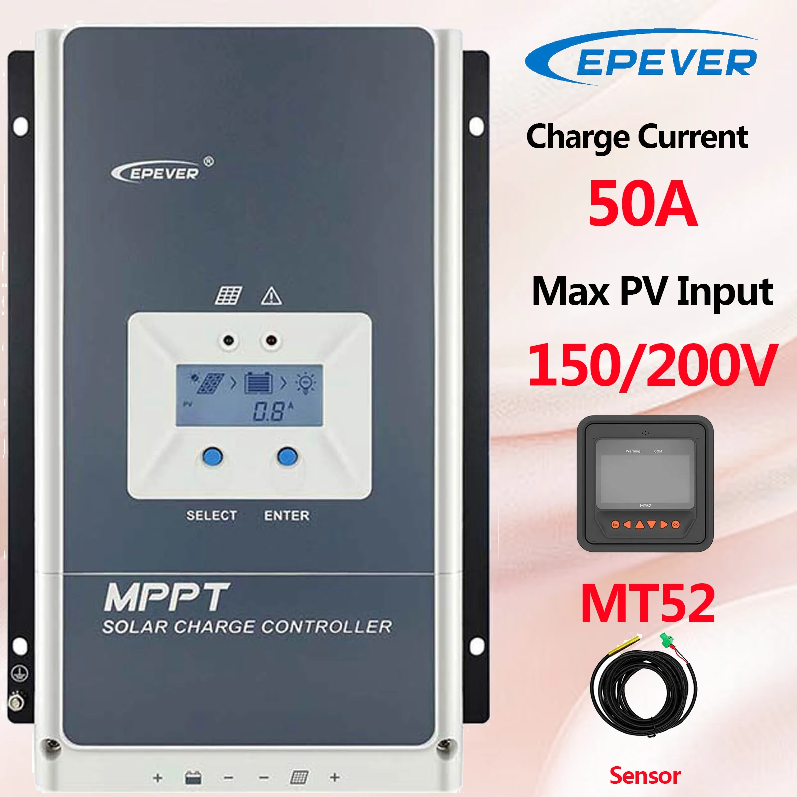 EPEVER 50A MPPT Solar Charge Controller Auto Identify Battery Voltage 12/24/36/48V Max PV Input 150V/200V