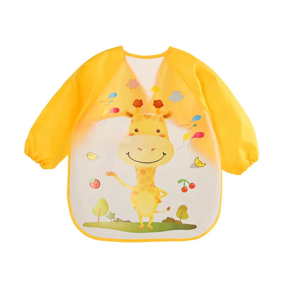 

Waterproof 0-3 Years Baby Anti-dirty Bib Cartoon Pattern PEVA Long Sleeve Strap Coat Washable Dirt Proof Feeding Burp Cloths